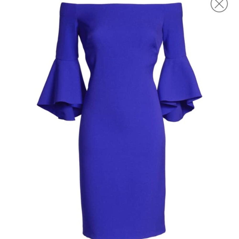 Cobalt blue off the shoulder cocktail dress